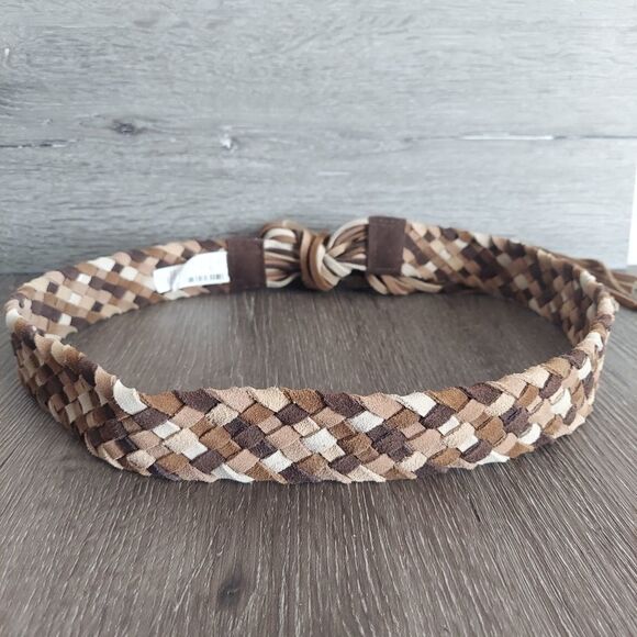 New York & Company Brown Tan Braided Leather Belt M/L - Picture 2 of 7